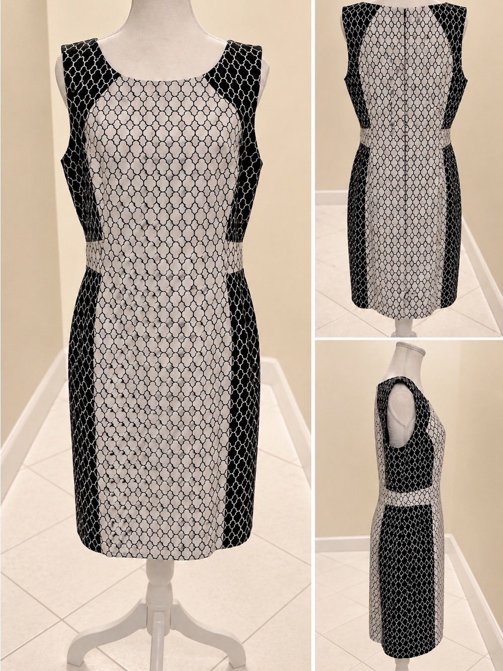 Antonio Melani Stella Geometric Black & White Sheath Dress Size 12